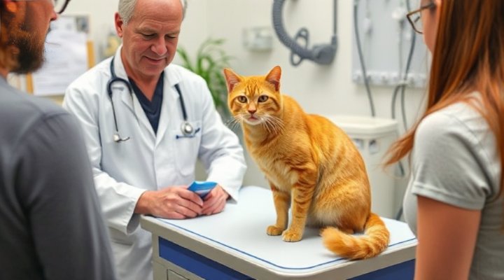 Veterinarian giving dietary advice for a cat
