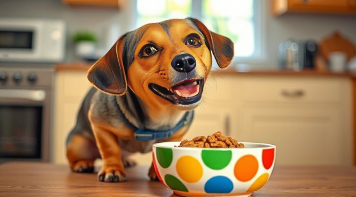A small dog enjoying its meal