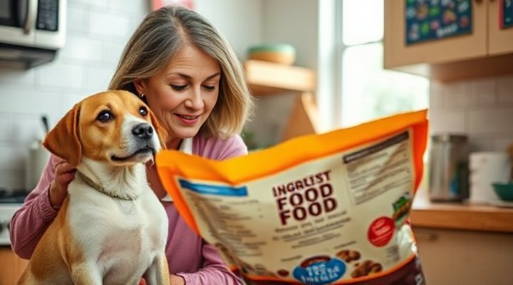 A person reading the label on a bag of dog food