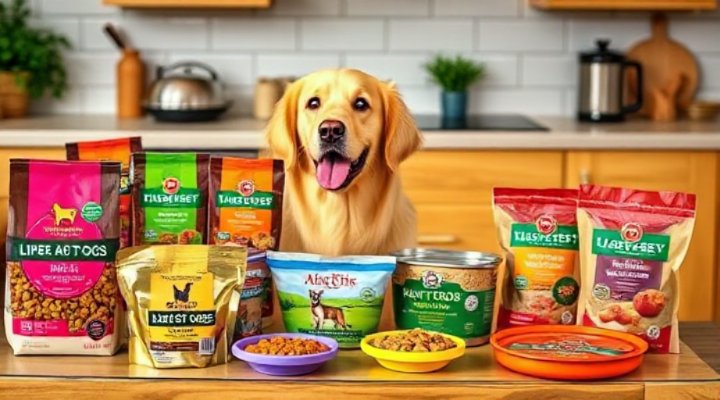 Various healthy dog food options on a table
