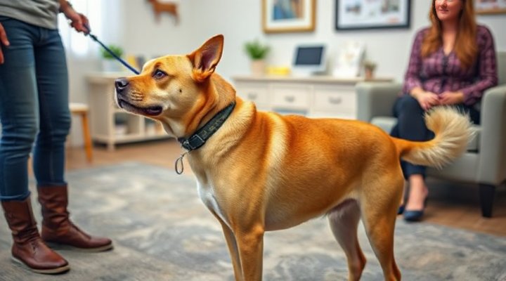 Anxious dog displaying behavioral issues during evaluation
