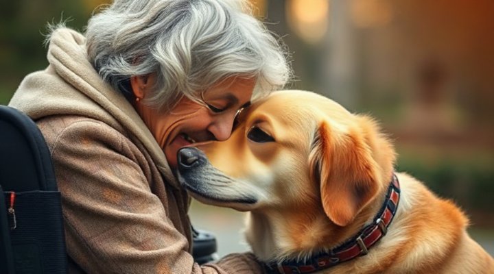 A person with disabilities bonding with their service dog
