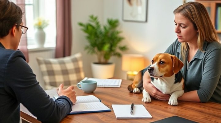 A dog behaviorist consulting with a pet owner