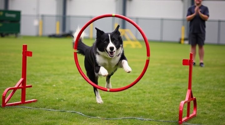 A border collie performing an advanced trick during training