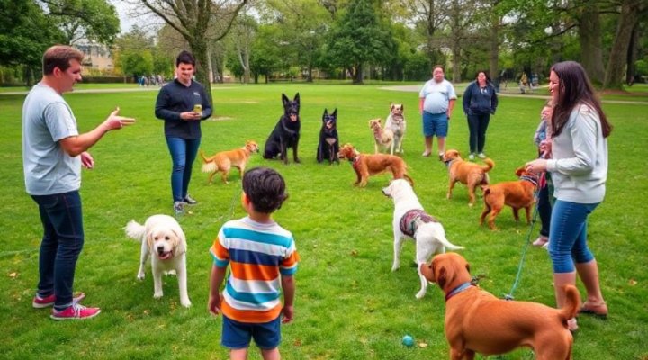 A group of dogs and owners participating in a fun training class