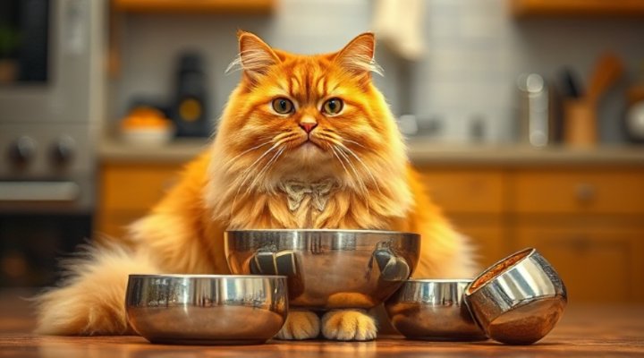 A happy cat enjoying its meal