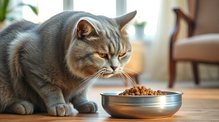 A senior cat eating specialized food