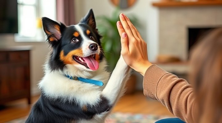 Dog performing a high-five trick