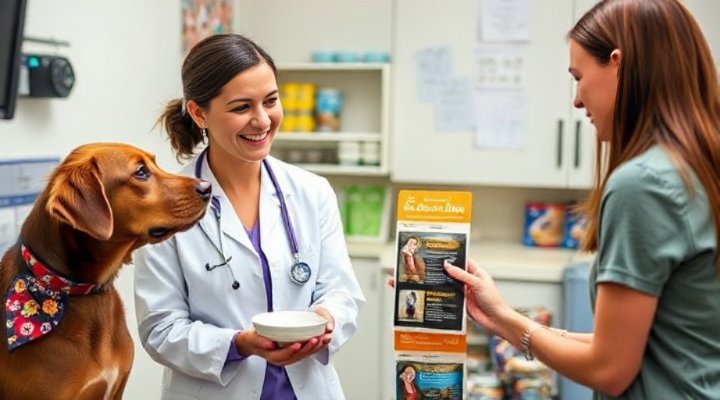 Vet advising on dog food choices