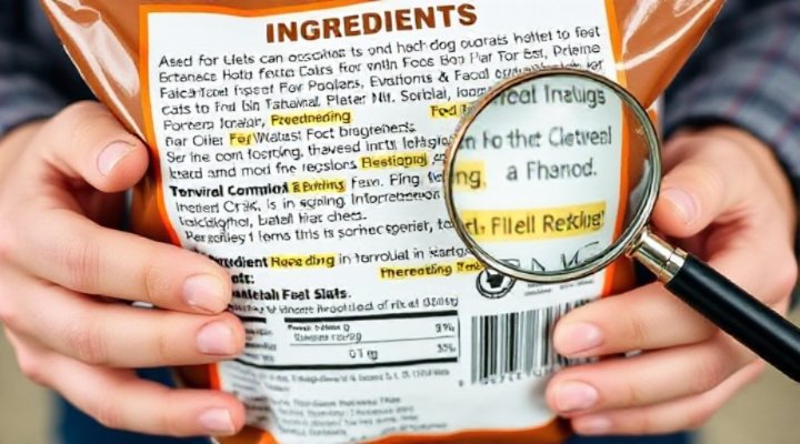 A person reading the label on a bag of dog food