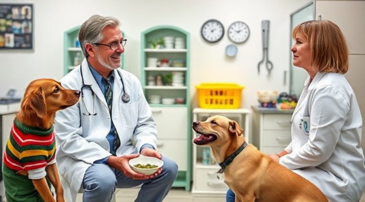 A veterinarian discussing fresh dog food transition with a pet owner