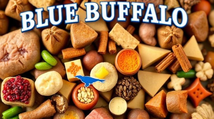 Close-up of Blue Buffalo dog food ingredients showing natural components