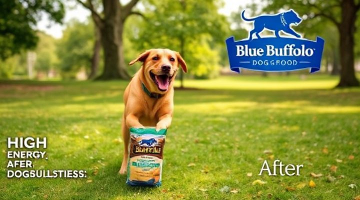 An energetic dog playing after a meal of Blue Buffalo dog food