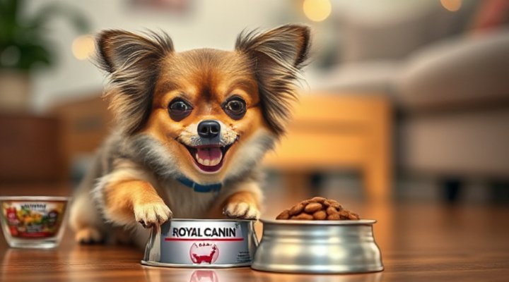 Small breed dog enjoying Royal Canin food