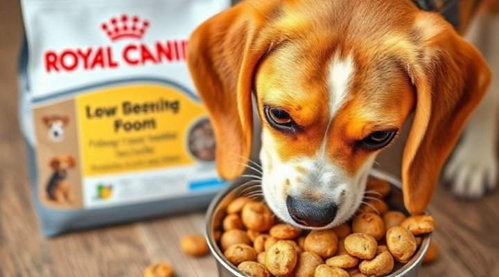 A dog happily eating Royal Canin dog food