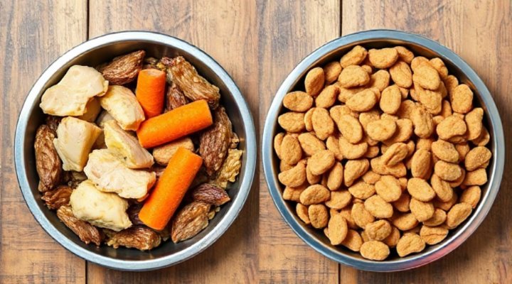 Side-by-side comparison of high-quality and low-quality dog food ingredients