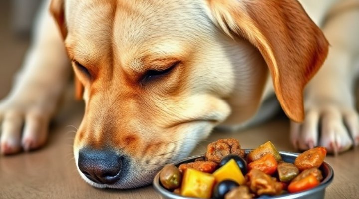 An older Labrador enjoying a meal formulated for senior dogs