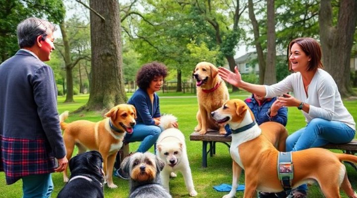 Group of owners and dogs participating in a training class