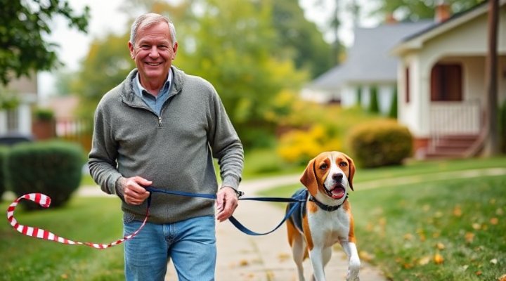 Owner and dog practicing proper leash walking techniques