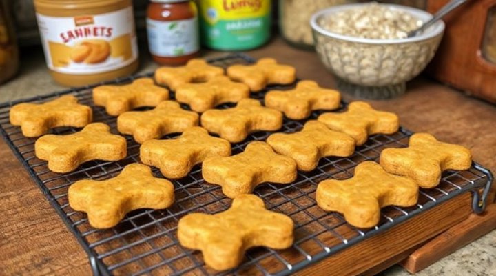 Freshly baked homemade dog training treats cooling on a rack