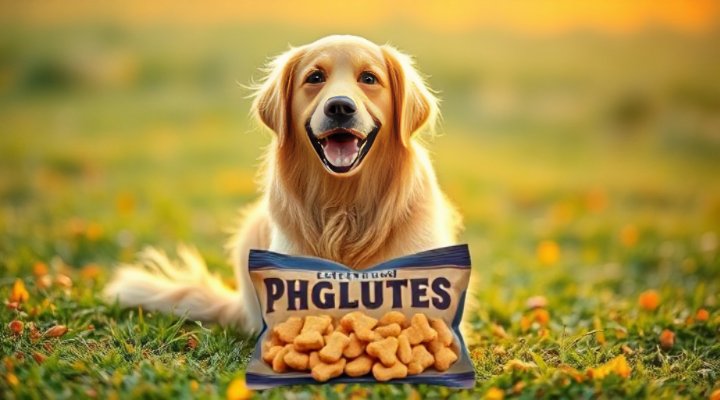 A happy golden retriever sitting with a pile of training treats