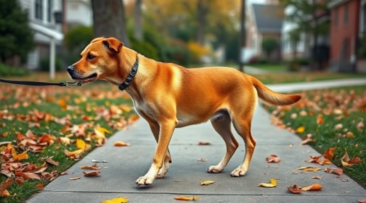 Well-trained dog walking politely on leash with owner
