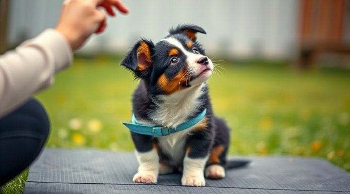 A border collie puppy learning the