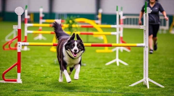 A dog and owner navigating an agility course together