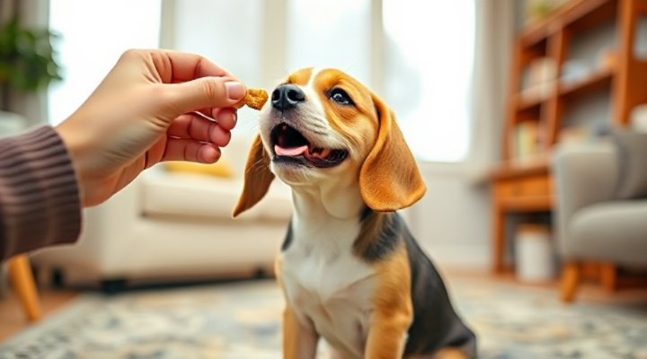 Owner rewarding a dog with treats during a training session
