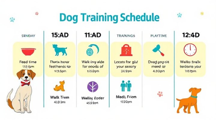 Colorful infographic showing a sample dog training schedule