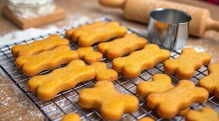 Freshly baked homemade dog training treats cooling on a rack