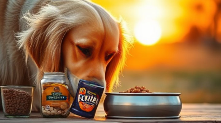 Senior dog happily eating fresh food