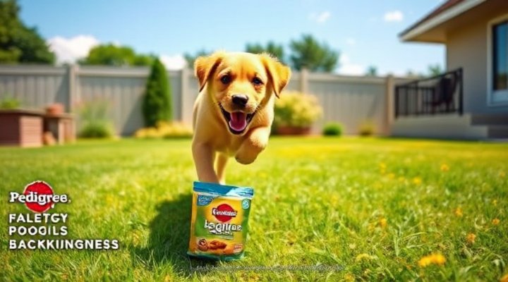 A playful puppy running around after eating Pedigree dog food
