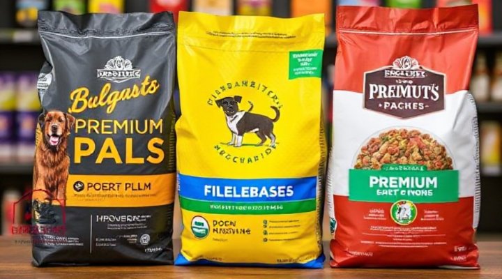 Side-by-side comparison of premium dog food bags from top brands