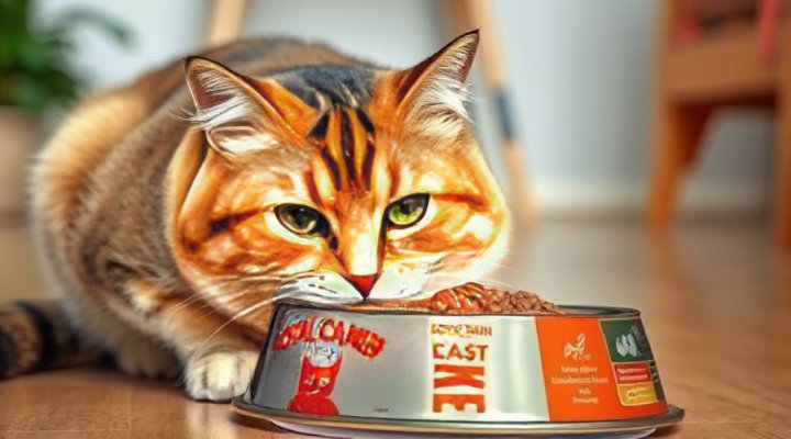 Indoor cat enjoying Royal Canin cat food