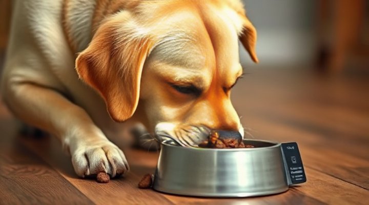 A senior dog enjoying a meal