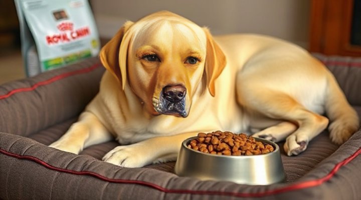 Older Labrador enjoying his special gastrointestinal diet
