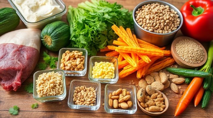 Close-up of healthy dog food ingredients