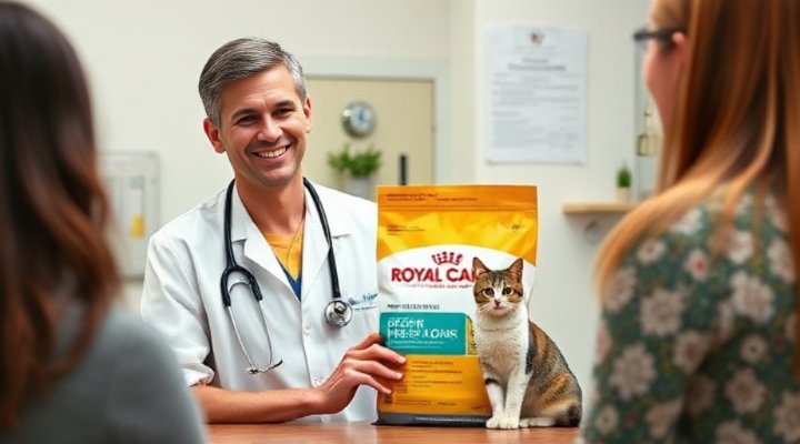 Veterinarian discussing Royal Canin cat food