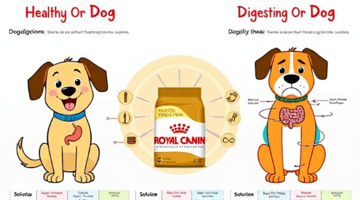 Infographic comparing healthy and problematic dog digestion