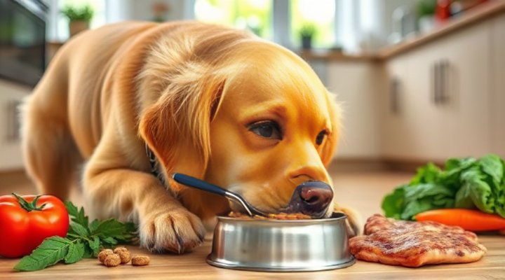 A bowl of healthy dog food with fresh ingredients