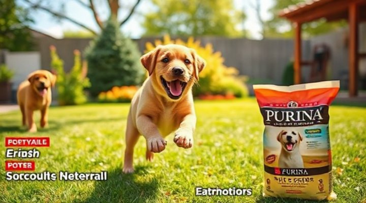 Energetic puppy playing after a nutritious meal of Purina Dog Food