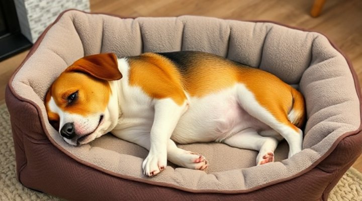 A relaxed and happy dog lying down after eating Royal Canin Gastrointestinal food