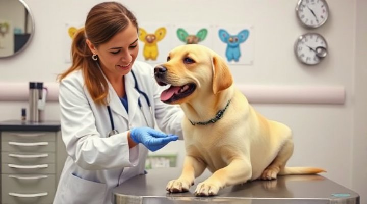 Veterinarian checking a healthy puppy