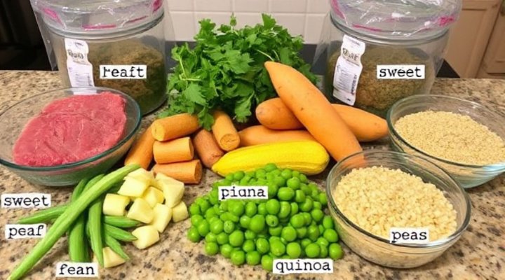 Fresh ingredients for making homemade dog food