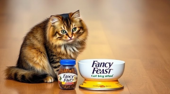 Cat eating Fancy Feast Cat Food
