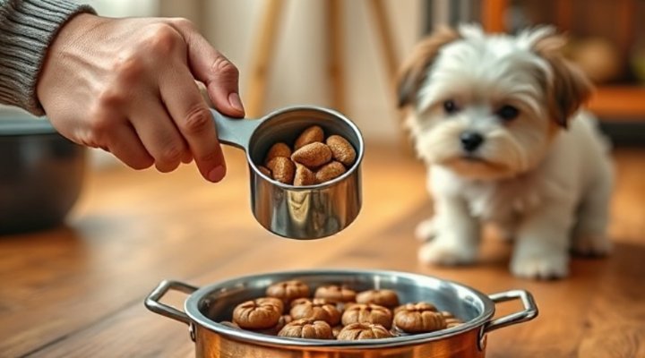 Measuring the right portion of healthy dog food for a small breed