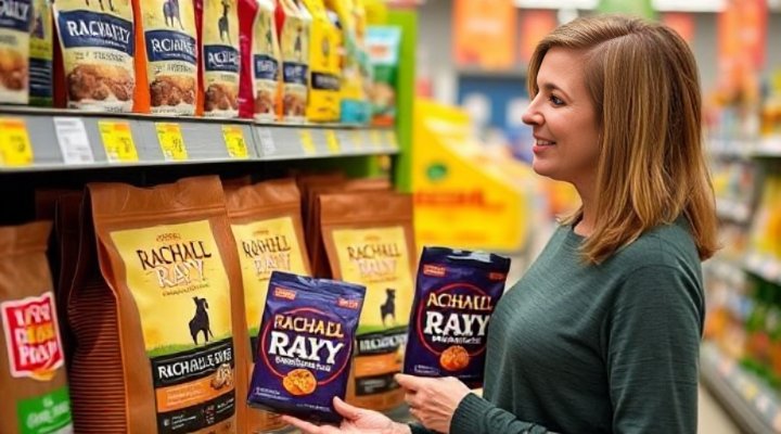 A caring pet owner selecting Rachael Ray Dog Food at a store