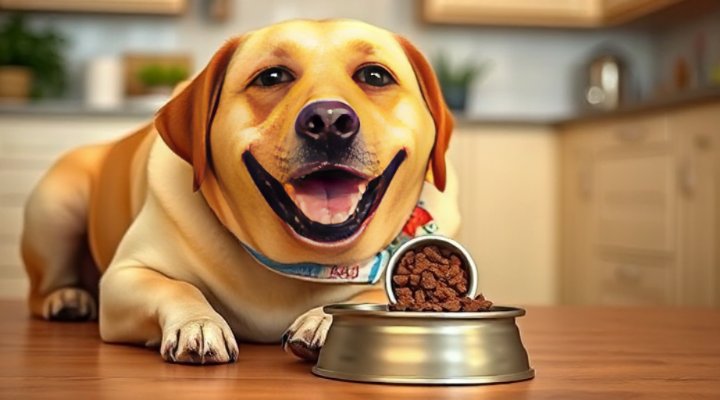 A happy dog enjoying a bowl of Rachael Ray Dog Food