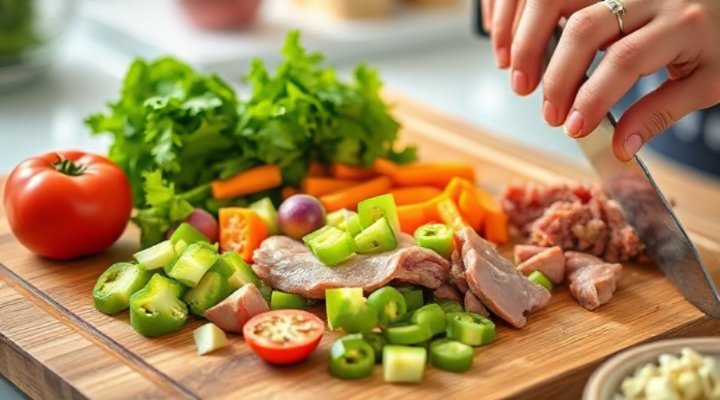 Fresh ingredients being prepared for a customized dog meal